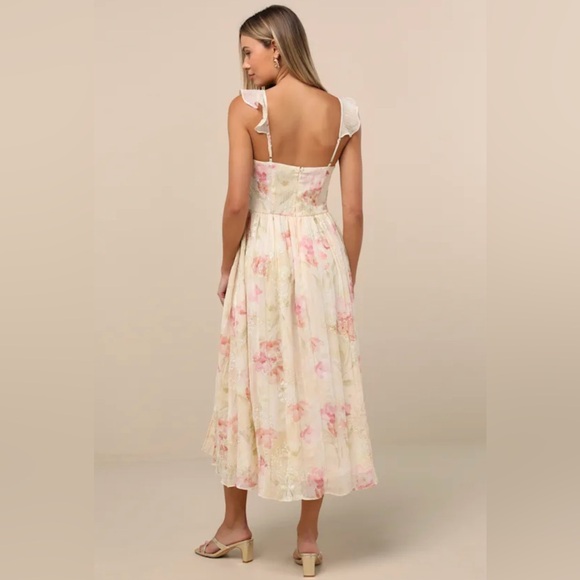 💓Lulus Make Me Blush Peach Floral Print Tiered Maxi Dress.💞SZ XL- NWT - Picture 5 of 16